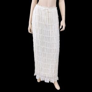 Thirty Thirty LA Skirt Women Large Ivory Maxi Long Tiered Elastic Waist NWT